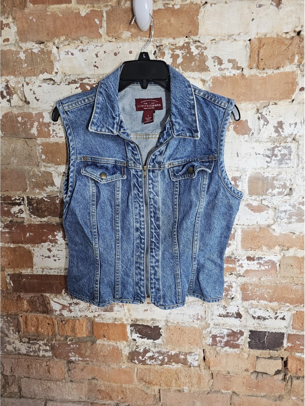 Vintage 90s Limited Jeans Denim Vest S USA Made Zip Front Back Biker Y2K Grunge
